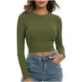 thumbnail image 1 of aidice Crop Tops for Women Ribbed Crewneck Long Sleeve Slim Fitting Comfy Casual Solid Color Tee Shirts, 1 of 5