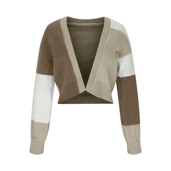 aidice Cropped Cardigans for Women Casual Open Front Long Sleeve Comfy Sweaters Color Block Jackets