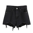 thumbnail image 1 of aidice Denim Shorts for Women Summer Casual Zip Button Ripped Irregularly Loose Classical Jean Shorts, 1 of 6