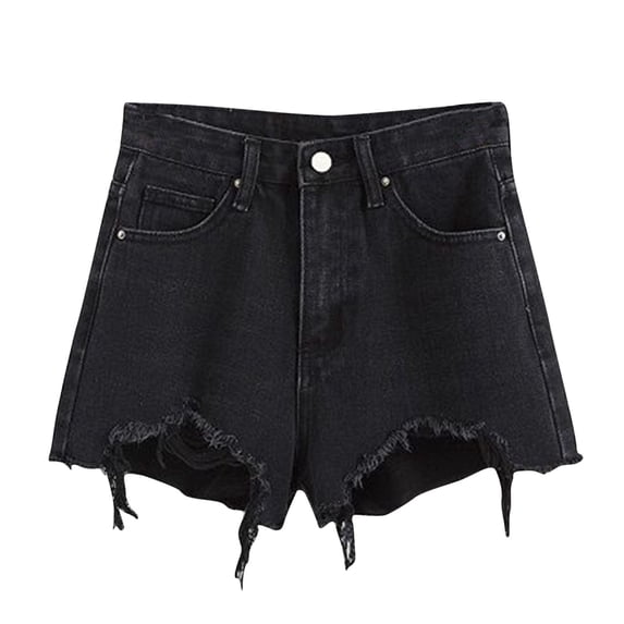 aidice Denim Shorts for Women Summer Casual Zip Button Ripped Irregularly Loose Classical Jean Shorts