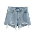 thumbnail image 1 of aidice Denim Shorts for Women Summer Casual Zip Button Ripped Irregularly Loose Classical Jean Shorts, 1 of 5