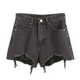 thumbnail image 1 of aidice Denim Shorts for Women Summer Casual Zip Button Ripped Irregularly Loose Classical Jean Shorts, 1 of 5