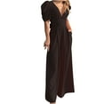thumbnail image 1 of aidice Dressy Jumpsuits for Women Deep V Neck Puff Short Sleeve Ruched Bow Tie Wide Leg Pants Rompers, 1 of 6