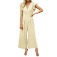thumbnail image 1 of aidice Dressy Jumpsuits for Women Office V Neck Ruffle Cap Sleeve Ruched Cropped Wide Leg Pants Rompers, 1 of 7