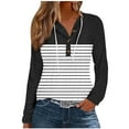 thumbnail image 1 of aidice Eyelet Tops for Women Casual Drawstring Hooded Button Long Sleeve Striped Color Block Pullover, 1 of 5