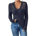 thumbnail image 1 of aidice Eyelet Tops for Women Casual V Neck Lace Long Sleeve Comfy Blouses Slim Fitting Tunic Tops, 1 of 9