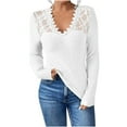 thumbnail image 1 of aidice Eyelet Tops for Women Casual V Neck Lace Long Sleeve Comfy Blouses Slim Fitting Tunic Tops, 1 of 9