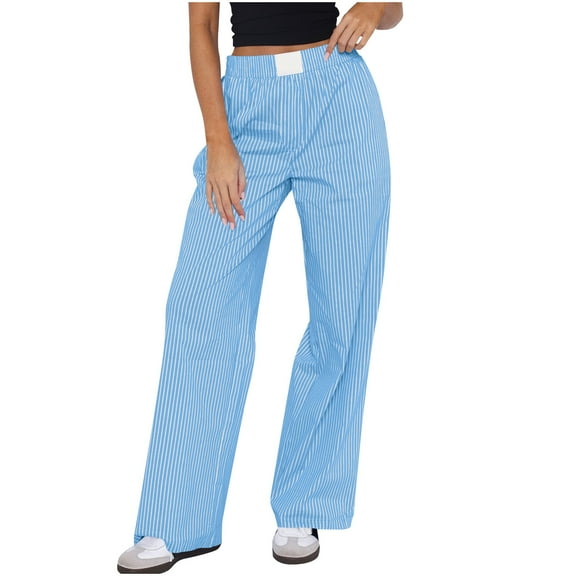 aidice Fall Casual Pants for Women Striped Elastic High Waisted Straight Leg Seniors Trousers