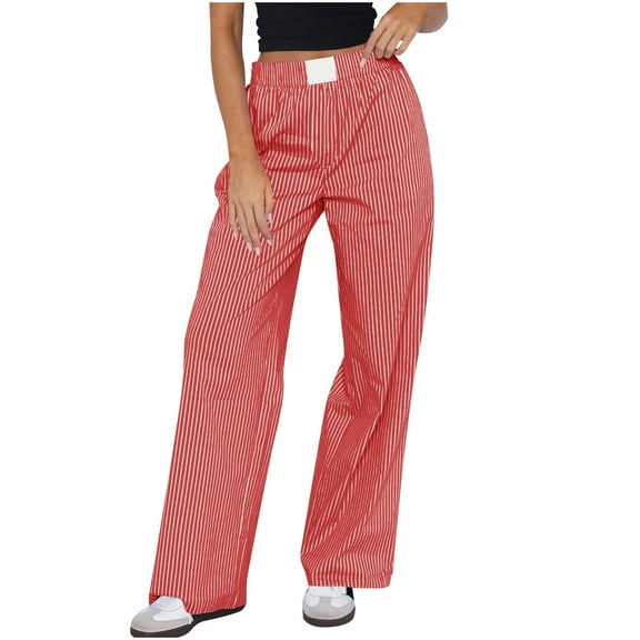 aidice Fall Casual Pants for Women Striped Elastic High Waisted Straight Leg Seniors Trousers