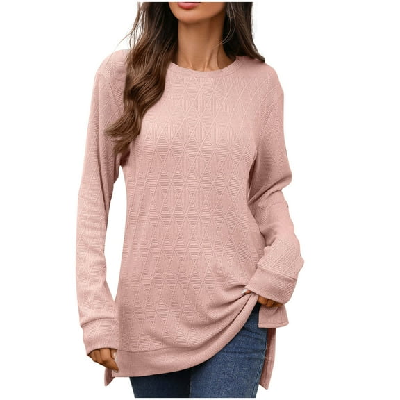 aidice Fall Casual Tops for Women Cotton Knitted Long Sleeve Crewneck Tunic Tops to Wear with Leggings