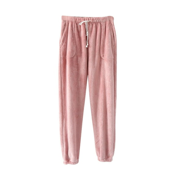 aidice Fall Winter Pants for Women Loungewear Fleece Warm Comfy Loose Pajamas Elastic Waisted Trousers