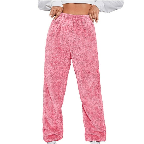 aidice Fleece Pants for Women Plush Thermal Warm Pajama Pants High Waisted Straight Leg Trousers
