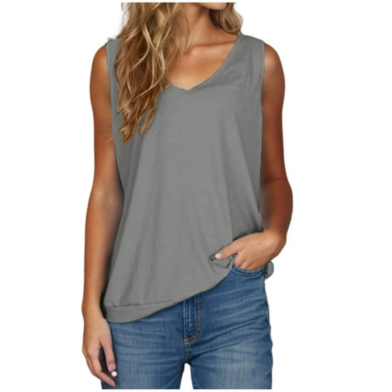 aidice Flowy Tank Top for Women S-3XL Sleeveless V Neck Top Loose Comfy Tanks Solid Color Summer Casual