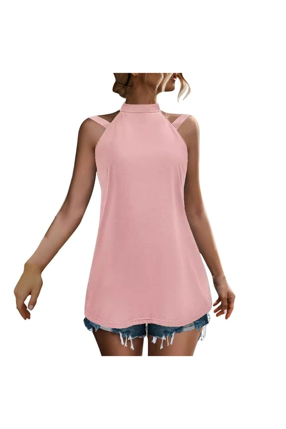 Flowy Tank Tops for Women Sleeveless High Neck off Shoulder Tanks Loose Summer Fashion Daily Blouses