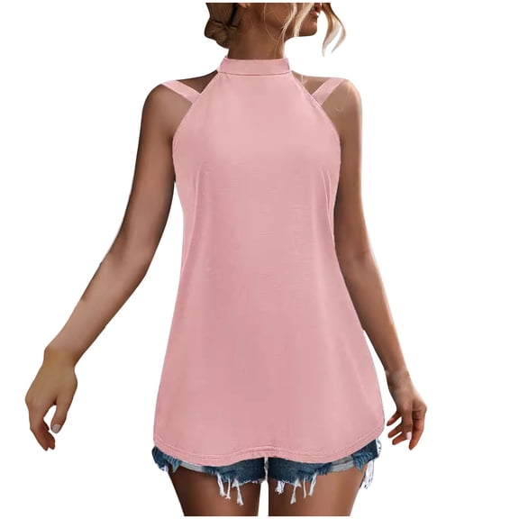 aidice Flowy Tank Tops for Women Sleeveless High Neck off Shoulder Tanks Loose Summer Fashion Daily Blouses