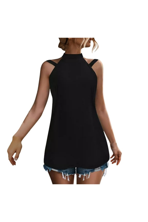 Flowy Tank Tops for Women Sleeveless High Neck off Shoulder Tanks Loose Summer Fashion Daily Blouses