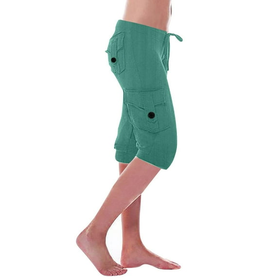 aidice Going out Shorts for Women Knit Summer Cargo Shorts with Multi Pockets Casual Slim Fitting Outdoor Shorts Solid Color