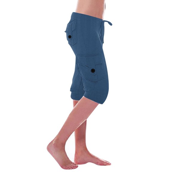 aidice Going out Shorts for Women Knit Summer Cargo Shorts with Multi Pockets Casual Slim Fitting Outdoor Shorts Solid Color