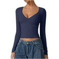 thumbnail image 1 of aidice Going out Tops for Women Casual Deep V Neck Long Sleeve Slim Fitting Comfy Fitting Crop Tops, 1 of 8