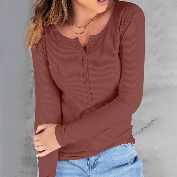 aidice Going out Tops for Women Notched V Neck Long Sleeve Comfy Shirts Casual Slim Fitted Blouses Tops