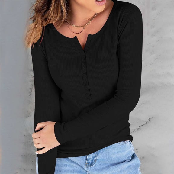 aidice Going out Tops for Women Notched V Neck Long Sleeve Comfy Shirts Casual Slim Fitted Blouses Tops