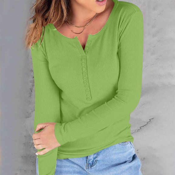 aidice Going out Tops for Women Notched V Neck Long Sleeve Comfy Shirts Casual Slim Fitted Blouses Tops