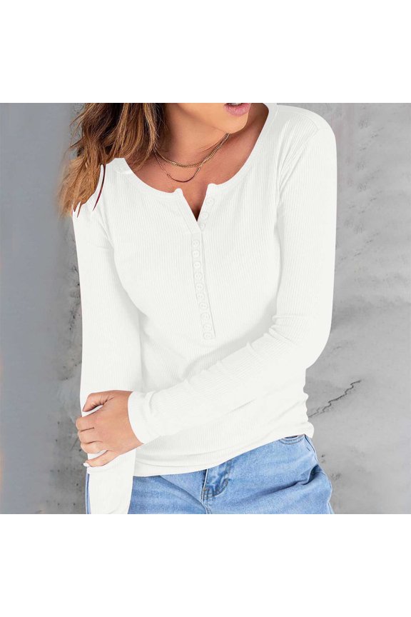 Going out Tops for Women Notched V Neck Long Sleeve Comfy Shirts Casual Slim Fitted Blouses Tops