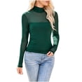 thumbnail image 1 of aidice Going out Tops for Women Trendy High Neck Long Sleeve Slim Fitting Gauze Thin Casual Tee Shirts, 1 of 4
