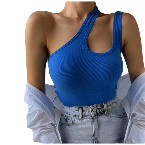 aidice Going out for Women Ribbed off Shoulder Cut out Sleeveless Comfy Skinny Casual Summer Tank Tops