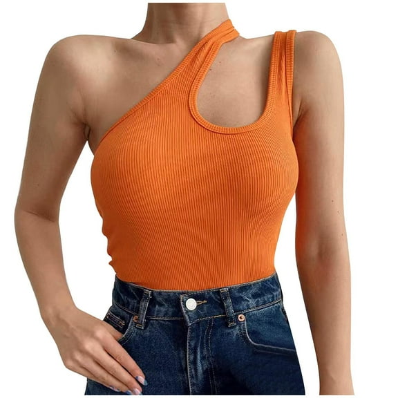 aidice Going out for Women Ribbed off Shoulder Cut out Sleeveless Comfy Skinny Casual Summer Tank Tops