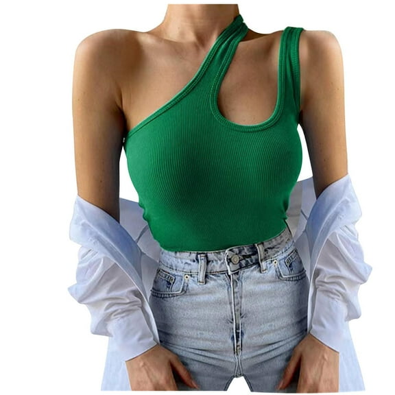 aidice Going out for Women Ribbed off Shoulder Cut out Sleeveless Comfy Skinny Casual Summer Tank Tops