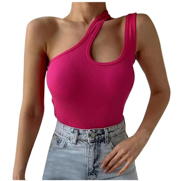 aidice Going out for Women Ribbed off Shoulder Cut out Sleeveless Comfy Skinny Casual Summer Tank Tops