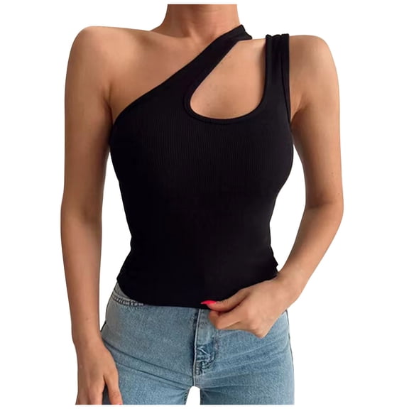 aidice Going out for Women Ribbed off Shoulder Cut out Sleeveless Comfy Skinny Casual Summer Tank Tops