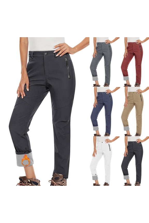 Hiking Pants for Women Fleece Lined Waterproof Cargo Pants Outdoor Thermal Warm Winter Trousers with Zipper Pockets