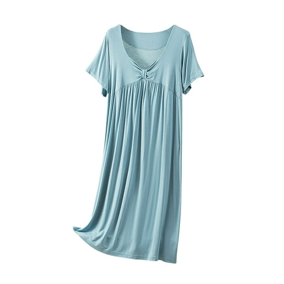 aidice Home Dresses for Women Pajamas Round Neck Short Sleeve Ruched Loose Comfy Sleepwear Night Shirts