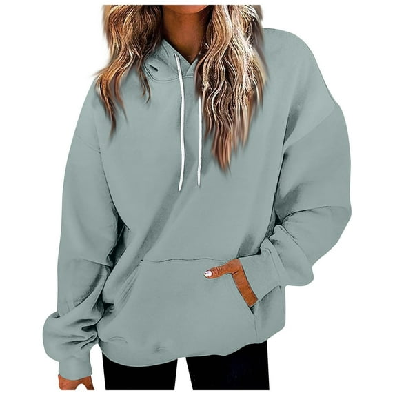 aidice Hoodies for Women Casual Drawstring Long Sleeve Loose Pullover Tops Solid Color Sweatshirts