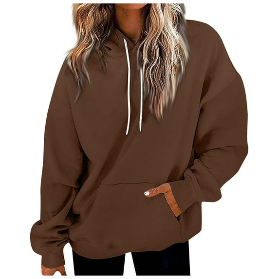 aidice Hoodies for Women Casual Drawstring Long Sleeve Loose Pullover Tops Solid Color Sweatshirts