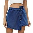 thumbnail image 1 of aidice Jean Shorts for Women Skorts Classical Button Irregularly Casual Summer Misplacement Denim Shorts, 1 of 7
