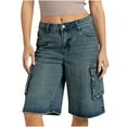thumbnail image 1 of aidice Jean Shorts for Women Summer Button Zip Denim Loose Classical Cropped Cargo Shorts Outdoor, 1 of 6