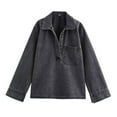 thumbnail image 1 of aidice Jean Tops for Women Casual Lapel V Neck Long Sleeve Blouses Loose Classical Denim Shirts Pockets, 1 of 8