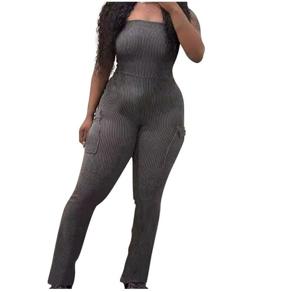 aidice Jumpsuits for Women Ribbed Off-Shoulder High Waisted Slim Fitting Workout Pants Rompers Pockets