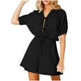 thumbnail image 1 of aidice Jumpsuits for Women V Neck Drawstring Puff Sleeve Loose Elastic Waisted Wide Leg Shorts Rompers, 1 of 6