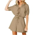 thumbnail image 1 of aidice Jumpsuits for Women V Neck Drawstring Puff Sleeve Loose Elastic Waisted Wide Leg Shorts Rompers, 1 of 6
