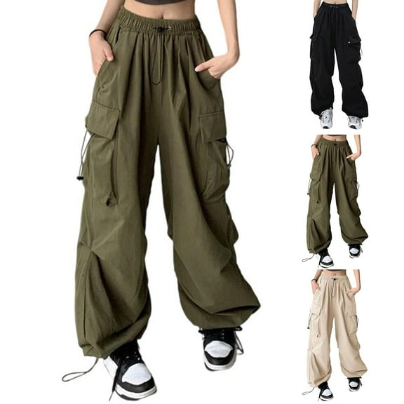 aidice Juniors Cargo Pants for Women Streetwear Elastic High Waisted Baggy Loose Lightweight Hiking Pants with Multi Pockets