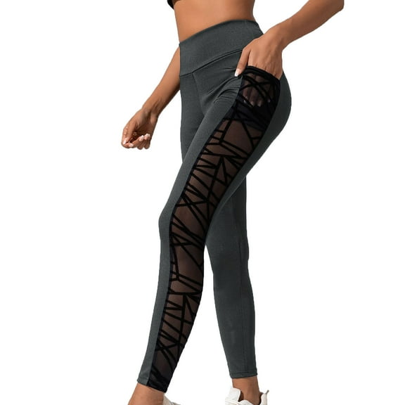 aidice Leggings for Women Yoga High Waisted Skinny Pants Side Gauze Solid Color Gym Workout Trousers