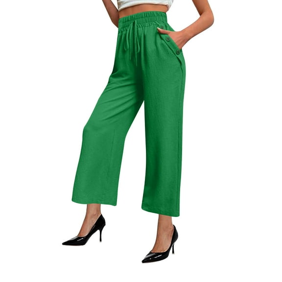 aidice Linen Pants for Women Wide Leg High Waist Loose Comfy Capri Pants Summer Casual Homewear Capris