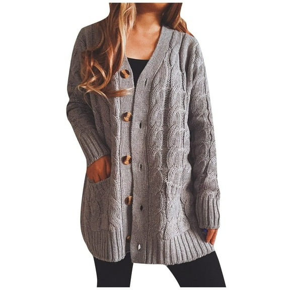 aidice Long Cardigans for Women Winter Loose Button up Long Sleeve Texture Fall Sweaters Tops Pockets