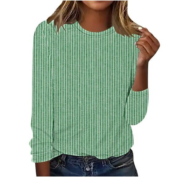 aidice Long Sleeve Shirts for Women Casual Crewneck Fitting Comfy Tops Striped Fashion Tee Shirts
