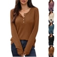 thumbnail image 1 of aidice Long Sleeve Tops for Women Button Notch V Neck Comfy Casual Fitted Pullover Top Shirts Blouse, 1 of 6