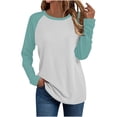 thumbnail image 1 of aidice Long Sleeve Tops for Women Color Blocked Casual Loose Crewneck Stretch Comfy Basic Top Tees Shirt Blouse, 1 of 5